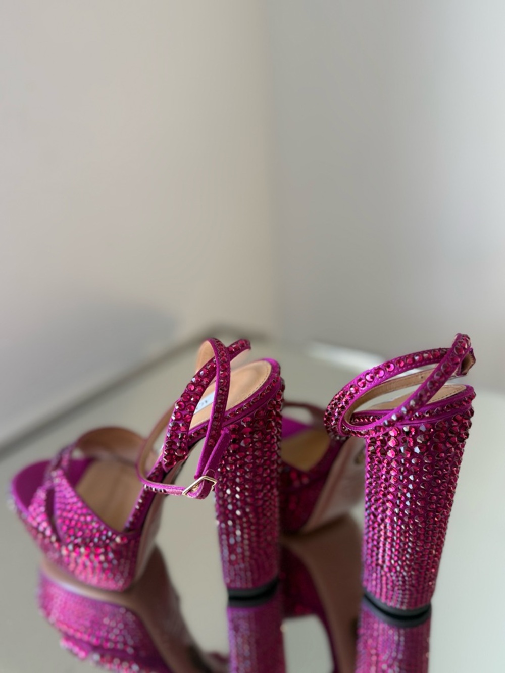 New AQUAZZURA Sinner Embellished Satin Platform Sandals In Pink $2,395 35.5 - Picture 9 of 12